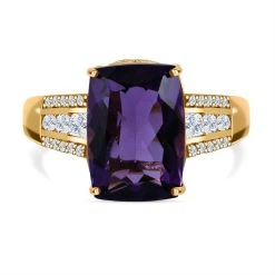 AA Lusaka Amethyst, Weißer Zirkon Ring, 925 Silber Vergoldet (Größe 18.00) Ca. 7.24 Ct