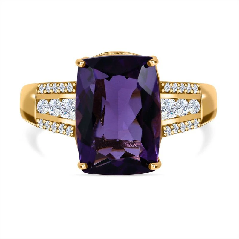AA Lusaka Amethyst, Weißer Zirkon Ring, 925 Silber Vergoldet (Größe 18.00) Ca. 7.24 Ct 3 AA Lusaka Amethyst, Weißer Zirkon Ring, 925 Silber Vergoldet (Größe 18.00) Ca. 7.24 Ct