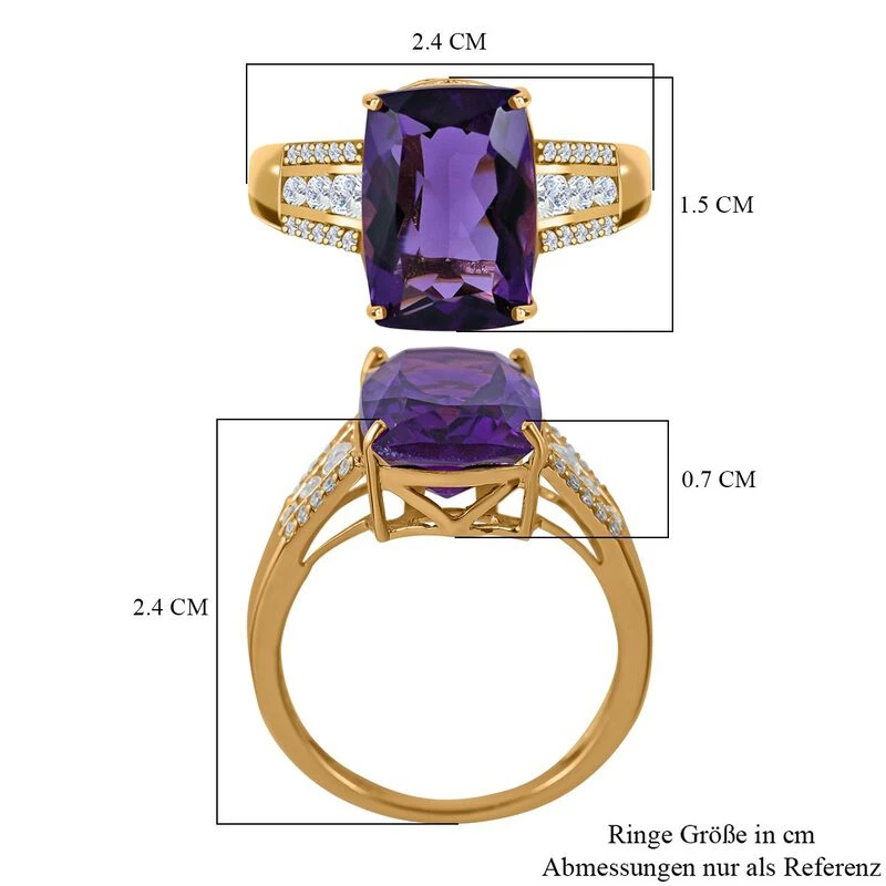AA Lusaka Amethyst, Weißer Zirkon Ring, 925 Silber Vergoldet (Größe 18.00) Ca. 7.24 Ct 7 AA Lusaka Amethyst, Weißer Zirkon Ring, 925 Silber Vergoldet (Größe 18.00) Ca. 7.24 Ct – Bild 5