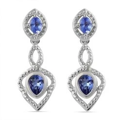 Tansanit Ohrringe, 925 Silber Platiniert Ca. 0.89 Ct