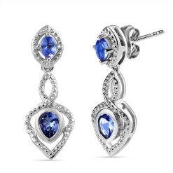 Tansanit Ohrringe, 925 Silber Platiniert Ca. 0.89 Ct -Schmuck Shoplc 7562434 3