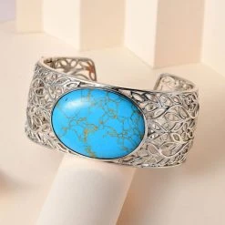 Blaues Türkis Armreif Ca. 19 Cm Reines Messing Platiniert Ca. 59.55 Ct -Schmuck Shoplc 7562583 1