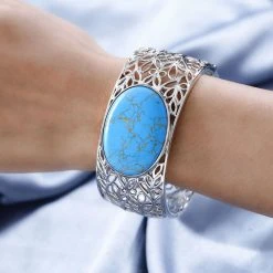 Blaues Türkis Armreif Ca. 19 Cm Reines Messing Platiniert Ca. 59.55 Ct -Schmuck Shoplc 7562583 2