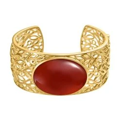 Schmuck Shoplc 13 Roter Achat Armreif Ca. 19 Cm, Vergoldet Ca. 74.49 Ct