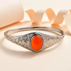 Roter Achat Armreif Ca. 19 Cm Edelstahl Ca. 11.25 Ct -Schmuck Shoplc 7562791 1