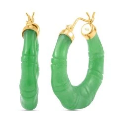 Grüne Jade Ohrringe 925 Silber Vergoldet Ca. 54.60 Ct