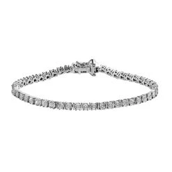 Weißer Diamant Armband Ca. 18 Cm 925 Silber Platiniert Ca. 0.25 Ct