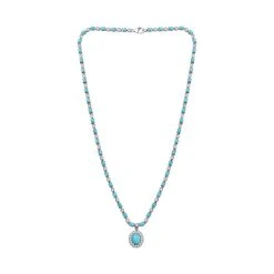 Amerikanische Sleeping Beauty Türkis Halskette, Ca. 45 Cm 925 Silber Platiniert Ca. 13.13 Ct