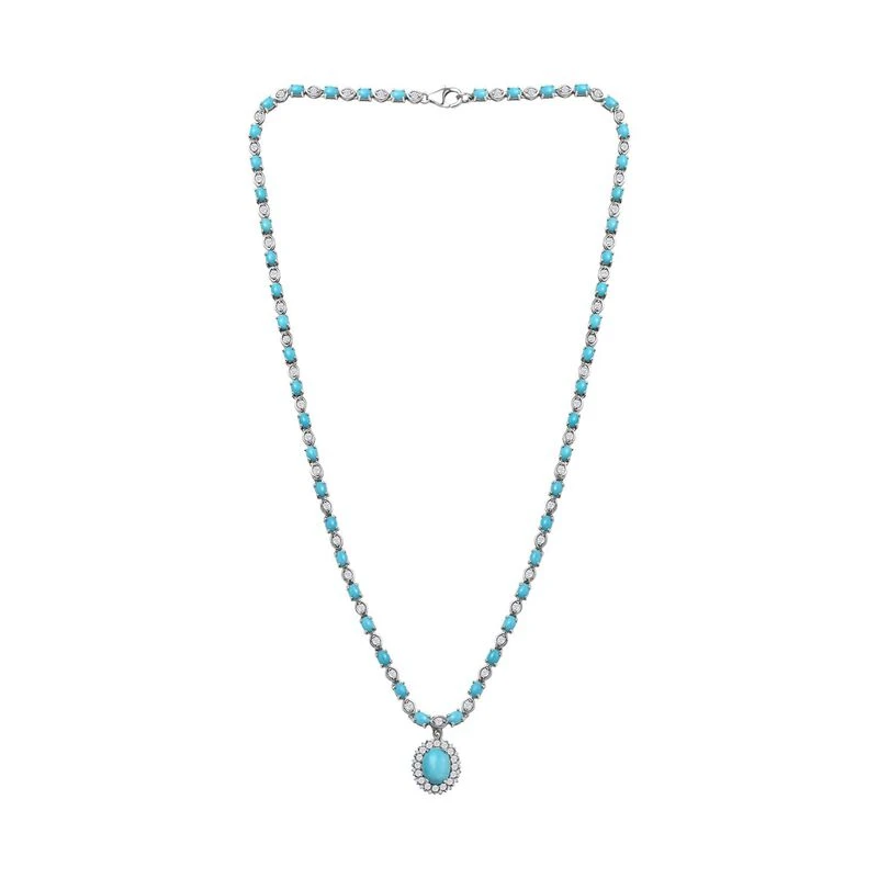 Amerikanische Sleeping Beauty Türkis Halskette, Ca. 45 Cm 925 Silber Platiniert Ca. 13.13 Ct 3 Amerikanische Sleeping Beauty Türkis Halskette, Ca. 45 Cm 925 Silber Platiniert Ca. 13.13 Ct