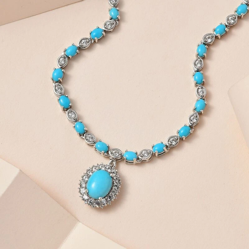 Amerikanische Sleeping Beauty Türkis Halskette, Ca. 45 Cm 925 Silber Platiniert Ca. 13.13 Ct 4 Amerikanische Sleeping Beauty Türkis Halskette, Ca. 45 Cm 925 Silber Platiniert Ca. 13.13 Ct – Bild 2