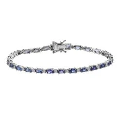 AAA Tansanit, Weißer Zirkon Armband, Ca. 19 Cm 925 Silber Platiniert Ca. 7.66 Ct