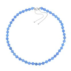 Blaue Jade Halskette Ca. 45 Cm 925 Silber Rhodiniert Ca. 213.95 Ct