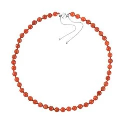 Rote Jade Halskette Ca. 45 Cm 925 Silber Rhodiniert Ca. 228.95 Ct