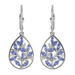Tansanit Ohrringe, 925 Silber Platiniert Ca. 2.02 Ct