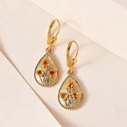 Salamanca Feueropal Ohrringe, 925 Silber Vergoldet Ca. 0.82 Ct -Schmuck Shoplc 7565497 1