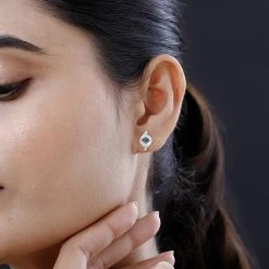 Blaue Diamant, Weiße Diamant Ohrringe, 925 Silber Platiniert Ca. 0.33 Ct -Schmuck Shoplc 7566025 2