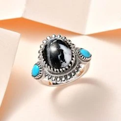 Weißer Büffel, Sleeping Beauty Türkis Ringe 925 Silber Platiniert (Größe 17.00) Ca. 6.37 Ct -Schmuck Shoplc 7566775 1