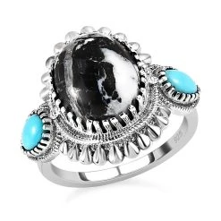 Weißer Büffel, Sleeping Beauty Türkis Ringe 925 Silber Platiniert (Größe 17.00) Ca. 6.37 Ct -Schmuck Shoplc 7566775 3