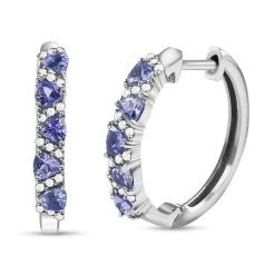 Tansanit, Weißer Zirkon Ohrringe, 925 Silber Platiniert Ca. 0.99 Ct