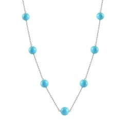 Amerikanische, Natürliche Sleeping Beauty Türkis Halskette, Ca. 50 Cm 925 Silber Ca. 35.00 Ct