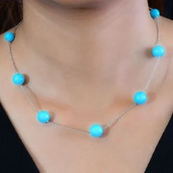 Amerikanische, Natürliche Sleeping Beauty Türkis Halskette, Ca. 50 Cm 925 Silber Ca. 35.00 Ct -Schmuck Shoplc 7567261 2