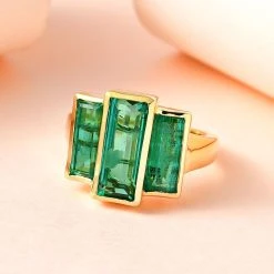 Smaragd-Triplette-Quarz Ring, 925 Silber Vergoldet (Größe 16.00) Ca. 5.43 Ct -Schmuck Shoplc 7567373 1