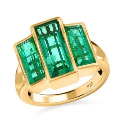 Smaragd-Triplette-Quarz Ring, 925 Silber Vergoldet (Größe 16.00) Ca. 5.43 Ct -Schmuck Shoplc 7567373 3