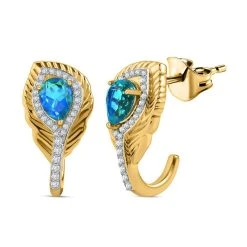 Paraiba Pfau Triplet Quarz, Weißer Zirkon Ohrringe, 925 Silber Vergoldet Ca. 3.34 Ct