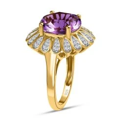 Afrikanischer Amethyst, Weißer Zirkon Ringe 925 Silber Gelbgold Vermeil (Größe 18.00) Ca. 4.41 Ct -Schmuck Shoplc 7569288 4