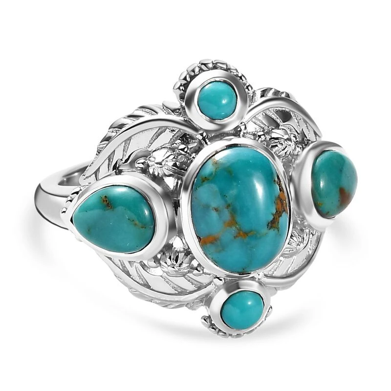 Sierra Nevada Türkis Ringe 925 Silber Platiniert (Größe 18.00) Ca. 3.97 Ct 3 Sierra Nevada Türkis Ringe 925 Silber Platiniert (Größe 18.00) Ca. 3.97 Ct
