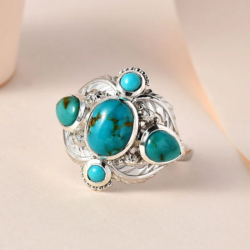 Sierra Nevada Türkis Ringe 925 Silber Platiniert (Größe 18.00) Ca. 3.97 Ct 4 Sierra Nevada Türkis Ringe 925 Silber Platiniert (Größe 18.00) Ca. 3.97 Ct – Bild 2