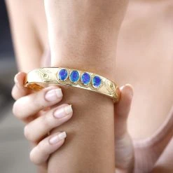 Paraiba Pfau Triplet Quarz, Natürlicher Chromdiopsid Armreif, Ca. 19 Cm 925 Silber Vergoldet Ca. 8.68 Ct -Schmuck Shoplc 7569911 2