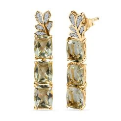 Prasiolite, Weißer Zirkon Ohrringe 925 Silber Vergoldet Ca. 12.69 Ct
