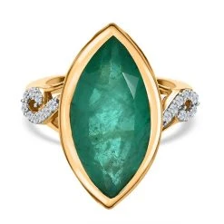 Smaragd-Triplette-Quarz, Weißer Zirkon Ring, 925 Silber Vergoldet (Größe 19.00) Ca. 8.76 Ct