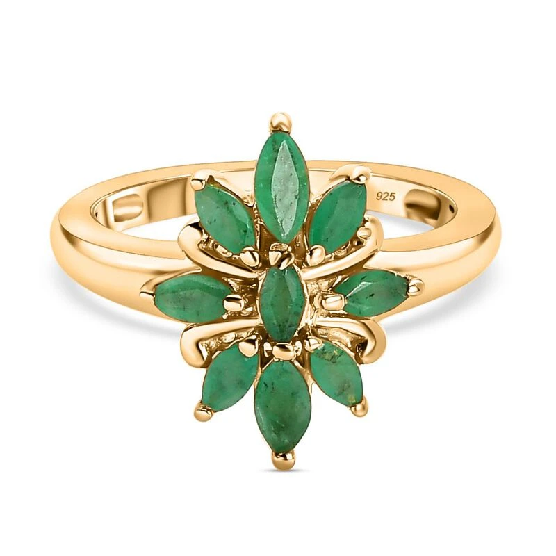 Kagem Sambischer Smaragd Ring, 925 Silber Vergoldet (Größe 18.00) Ca. 0.83 Ct 3 Kagem Sambischer Smaragd Ring, 925 Silber Vergoldet (Größe 18.00) Ca. 0.83 Ct