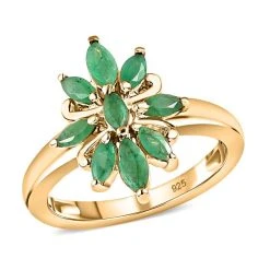 Kagem Sambischer Smaragd Ring, 925 Silber Vergoldet (Größe 18.00) Ca. 0.83 Ct 12 Kagem Sambischer Smaragd Ring, 925 Silber Vergoldet (Größe 18.00) Ca. 0.83 Ct -Schmuck Shoplc 7571151 3