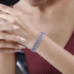Tansanit, Weißer Zirkon Armband, Ca. 19 Cm 925 Silber Platiniert Ca. 14.48 Ct -Schmuck Shoplc 7571244 2