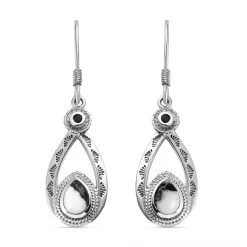 Weißer Büffel, Schwarzer Spinell Ohrringe 925 Silber Platiniert Ca. 1.58 Ct