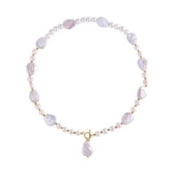 Keshi Perle, Weiße Süßwasser Perle Halskette, Ca. 53.25 Cm 925 Silber Vergoldet