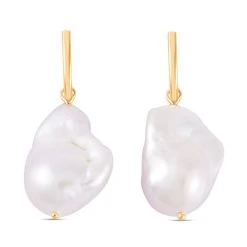 Weiße Barockperle Ohrringe 925 Silber Gelbgold Vermeil