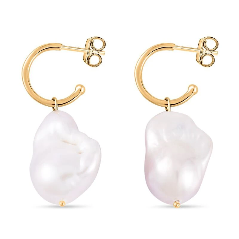 Weiße Barockperle Ohrringe 925 Silber Gelbgold Vermeil 6 Weiße Barockperle Ohrringe 925 Silber Gelbgold Vermeil – Bild 4