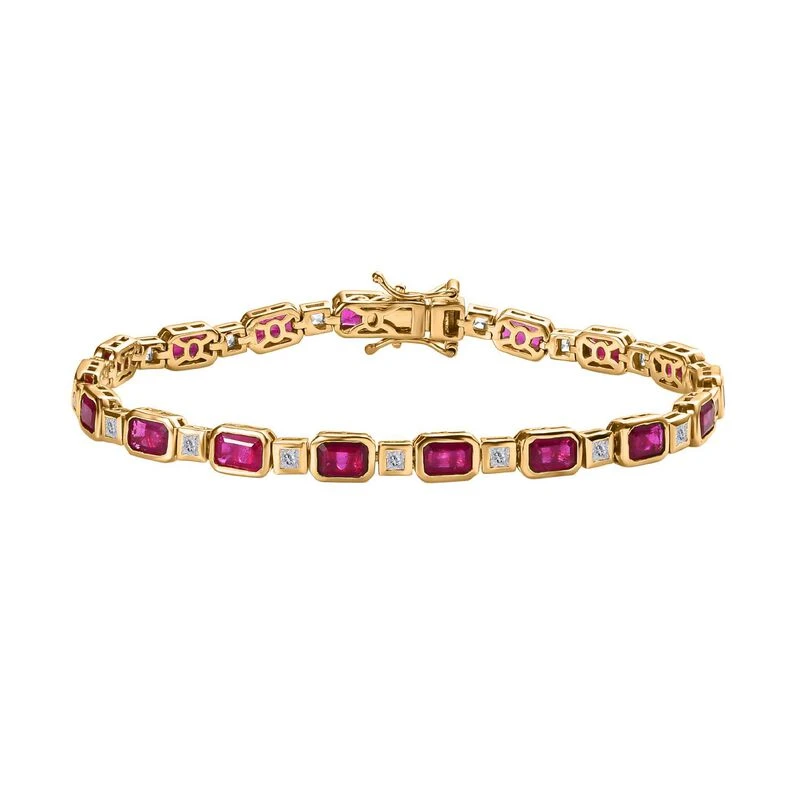 Afrikanischer Rubin (Fissure Gefüllt), Weißer Zirkon Armband Ca. 20 Cm 925 Silber Vergoldet Ca. 14.85 Ct 3 Afrikanischer Rubin (Fissure Gefüllt), Weißer Zirkon Armband Ca. 20 Cm 925 Silber Vergoldet Ca. 14.85 Ct