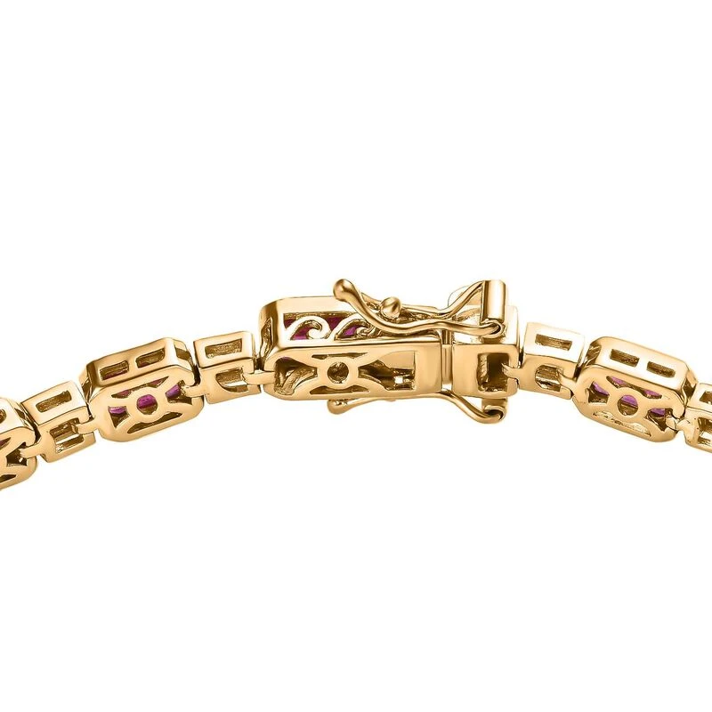 Afrikanischer Rubin (Fissure Gefüllt), Weißer Zirkon Armband Ca. 20 Cm 925 Silber Vergoldet Ca. 14.85 Ct 6 Afrikanischer Rubin (Fissure Gefüllt), Weißer Zirkon Armband Ca. 20 Cm 925 Silber Vergoldet Ca. 14.85 Ct – Bild 4