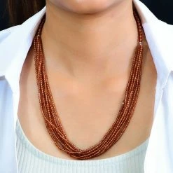 Hessonit Granat Mehrsträngige Halskette, Ca. 50 Cm 925 Silber Ca. 100.00 Ct -Schmuck Shoplc 7571953 2