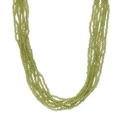 Natürliche Peridot Mehrsträngige Halskette, Ca. 50 Cm, 925 Silber Ca. 100.00 Ct