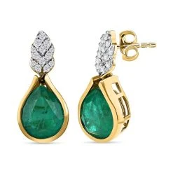 Smaragd-Triplette-Quarz, Weißer Zirkon Ohrringe, 925 Silber Vergoldet Ca. 5.99 Ct