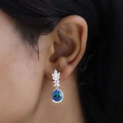 Paraiba Pfau Triplet Quarz, Weißer Zirkon Ohrringe 925 Silber Platiniert Ca. 5.42 Ct -Schmuck Shoplc 7572007 2