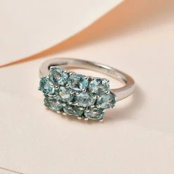 Minz Apatit Ring, 925 Silber Platiniert (Größe 17.00) Ca. 1.83 Ct -Schmuck Shoplc 7572058 1