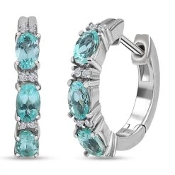 Minz Apatit, Weißer Zirkon Ohrringe, 925 Silber Platiniert Ca. 1.73 Ct