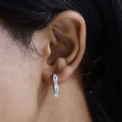 Minz Apatit, Weißer Zirkon Ohrringe, 925 Silber Platiniert Ca. 1.73 Ct -Schmuck Shoplc 7572070 2